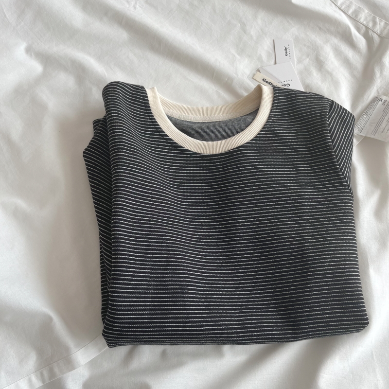 质感加厚针织棉显瘦细条纹T恤