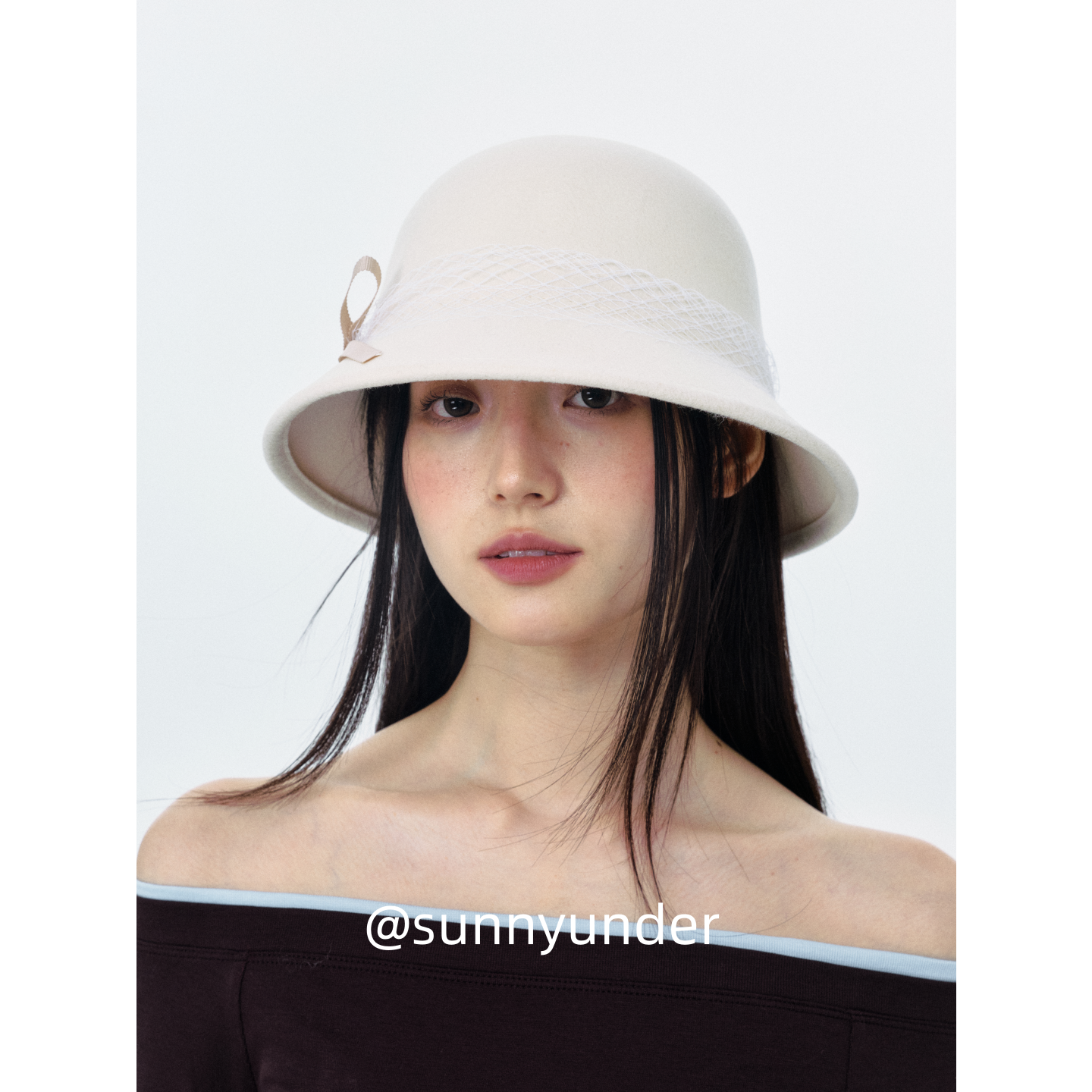 法式优雅赫本风网纱羊毛呢渔夫帽子女秋冬季时尚蝴蝶结礼帽潮ins