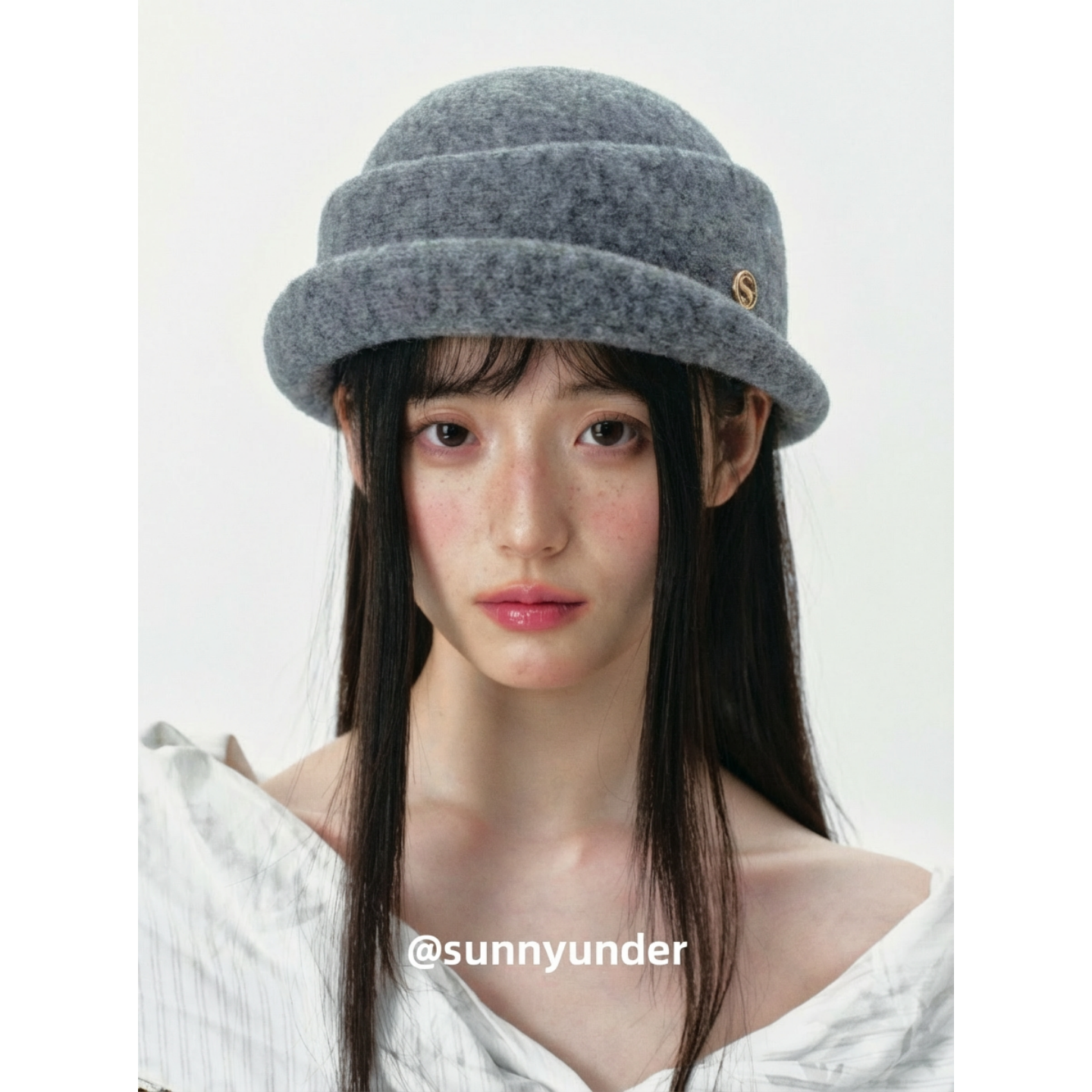 灰色赫本风毛呢小礼帽女秋冬设计感复古优雅盆帽百搭保暖时尚帽子