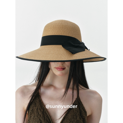 海边度假大檐蝴蝶结草帽女出游防晒遮阳帽子沙滩防紫外线太阳帽潮