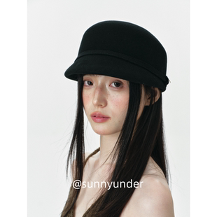 時髦黑色羊毛呢馬術帽子女春秋冬季 日系百搭顯臉小報童帽ins 韓版