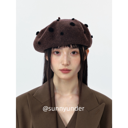 立体小花朵羊毛呢贝雷帽子女春秋冬季韩版日系百搭显脸小画家帽潮