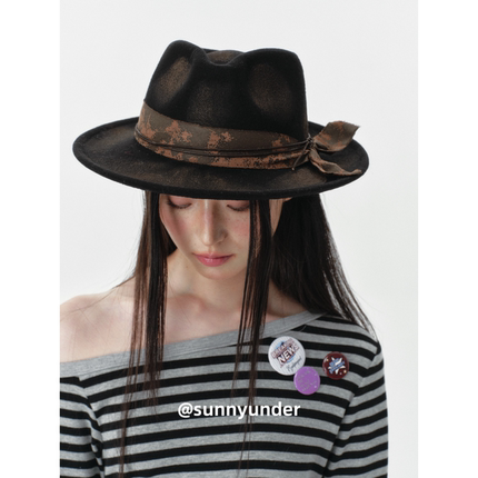 时髦复古废土风爵士帽子女春秋韩版日系穿搭做旧牛仔帽礼帽潮ins