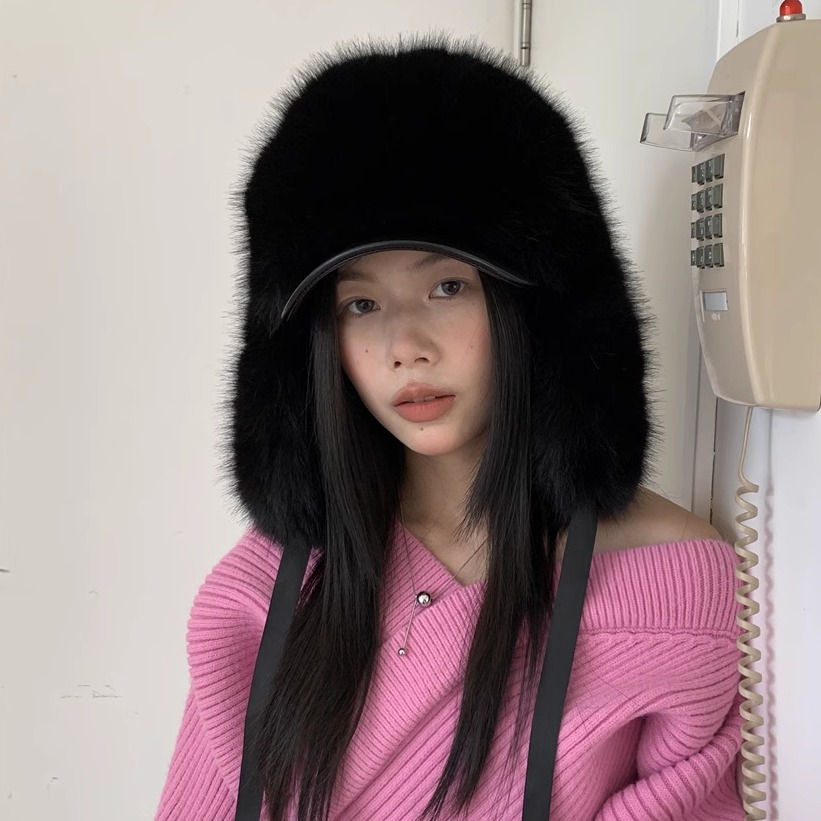 时髦毛绒显脸小雷锋帽女冬仿皮草东北加厚加绒防寒保暖毛绒护耳帽