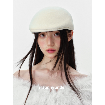 白色羊毛呢复古前进帽子女春秋冬时尚短檐鸭舌帽画家贝雷帽潮ins