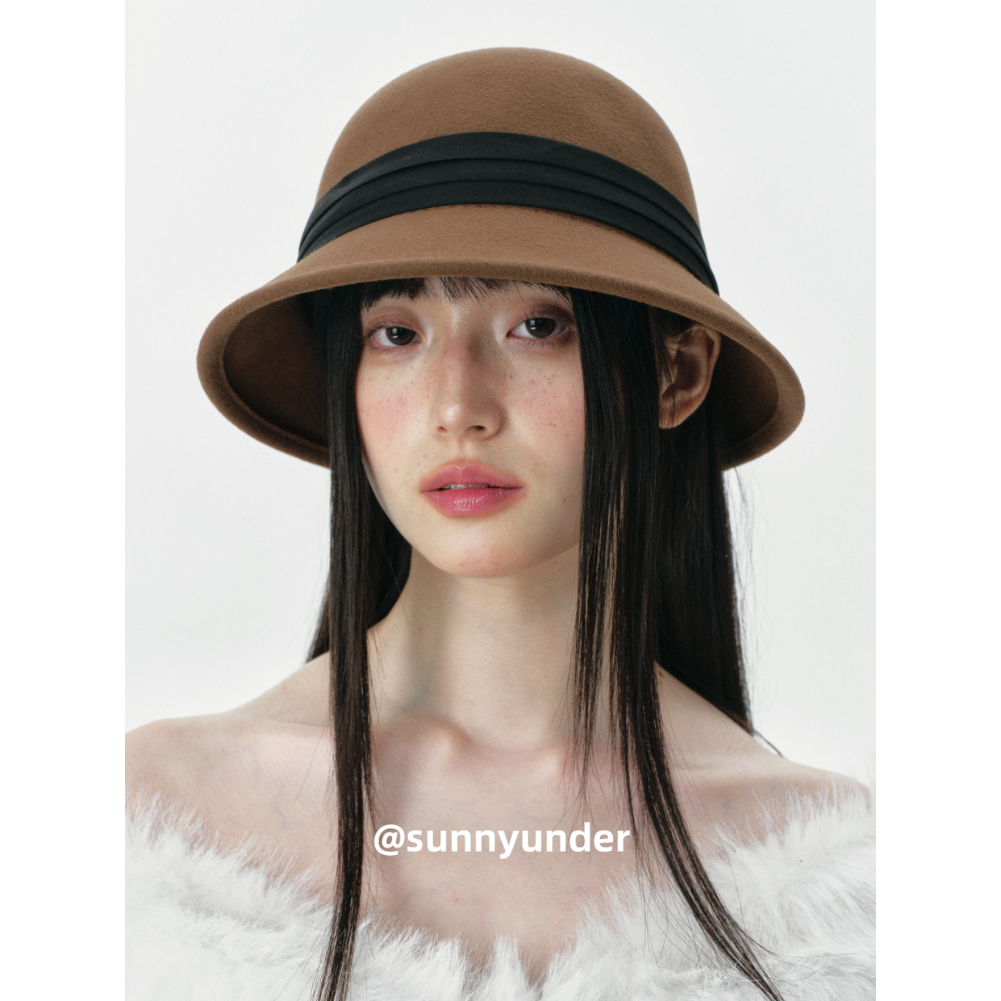 时髦棕色羊毛呢渔夫帽子女春秋冬季韩版日系显脸小千金礼帽潮ins