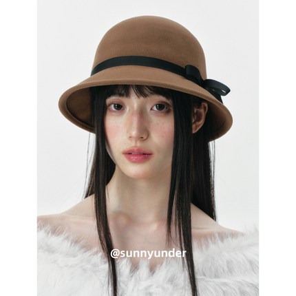 棕色显脸小羊毛呢渔夫帽子女春秋冬季街头时尚英伦复古盆帽礼帽潮