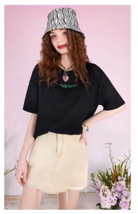 妖精正肩上衣简约印花宽松纯棉短袖t恤女夏季显瘦洋气女上衣ins潮