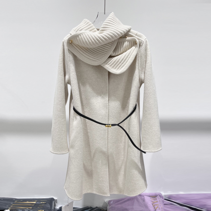 围巾领双面羊毛呢大衣女2025冬季新款气质圆领长袖上衣洋气外套