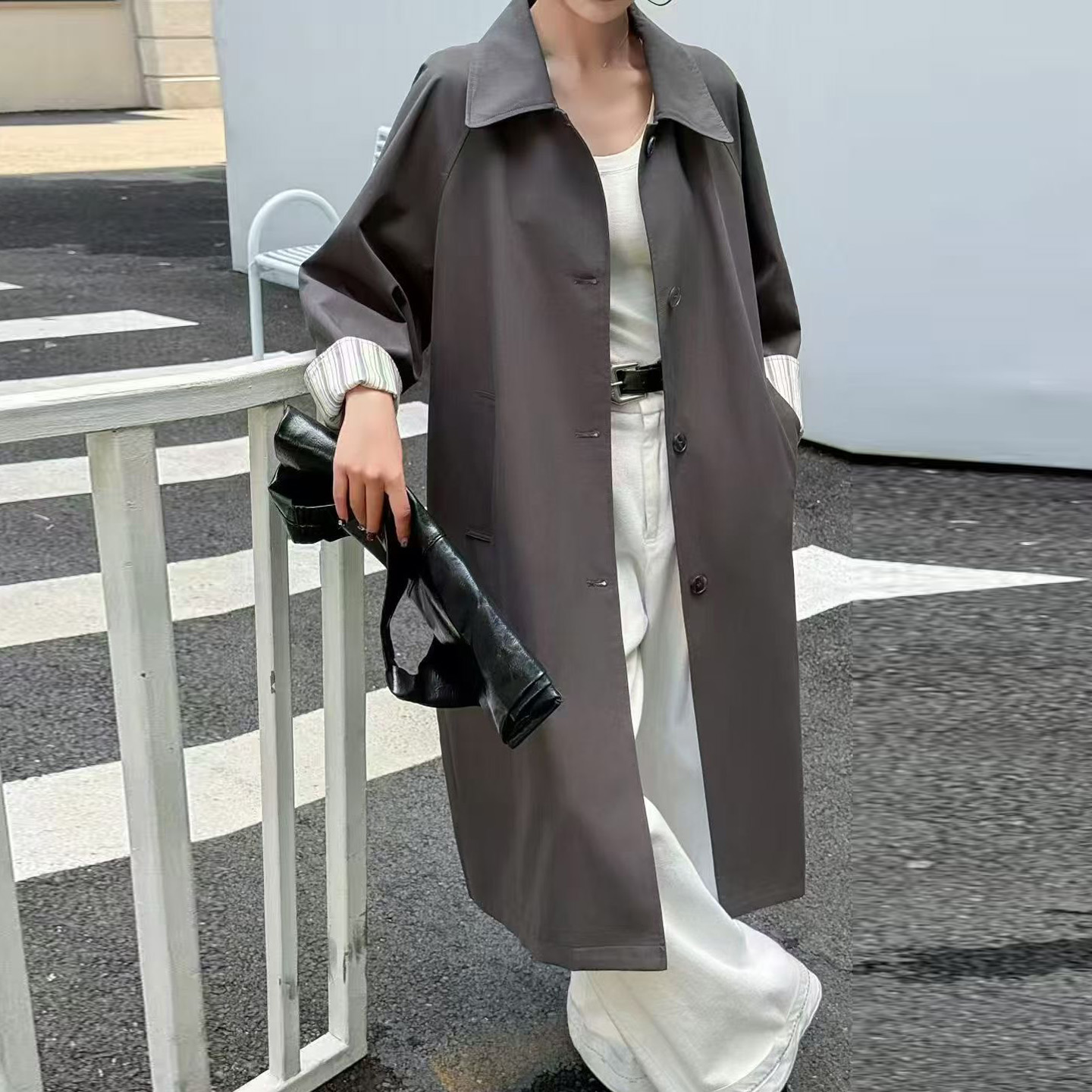 OL韩版中长款风衣外套女2025年秋季新款潮流长袖气质百搭上衣