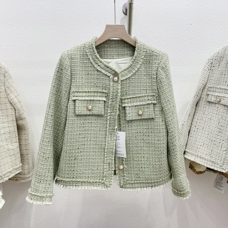 浅绿色小香风外套女2025新款春秋季高级感上衣气质粗花呢百搭外套,女装/女士精品,短外套,淘宝优惠券,粉丝福利购,淘宝优惠卷
