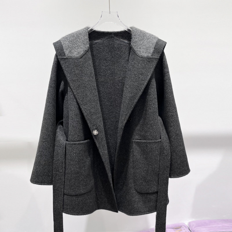 时尚双面羊毛呢大衣外套女2025年冬季新款韩版绑带气质长袖上衣