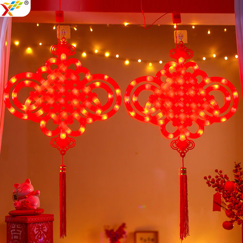 发光中国结LED彩灯挂件2026新年客厅背景马年氛围感装饰场景布置