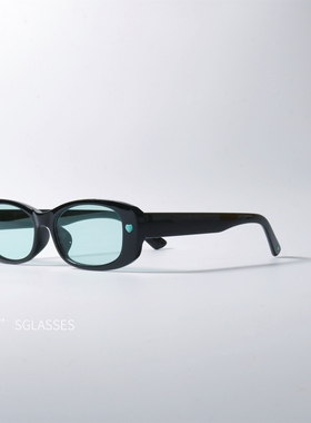 窄框薄荷蓝爱心UV400防晒墨镜