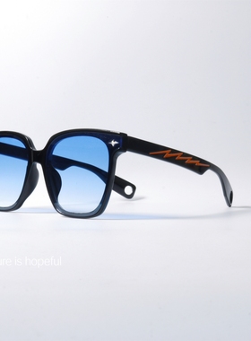 闪电元素韩版小众风格墨镜UV400防紫外线辐射方形框蓝色太阳眼镜