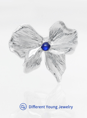 DifferentYoung蝴蝶结戒指女小众设计感花尾戒纯银手工夸张食指戒