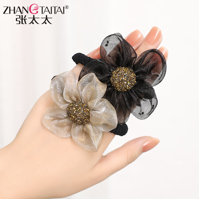 张太太皮筋女扎头发头绳花朵发圈高级感头花高弹力耐用丸子头发绳