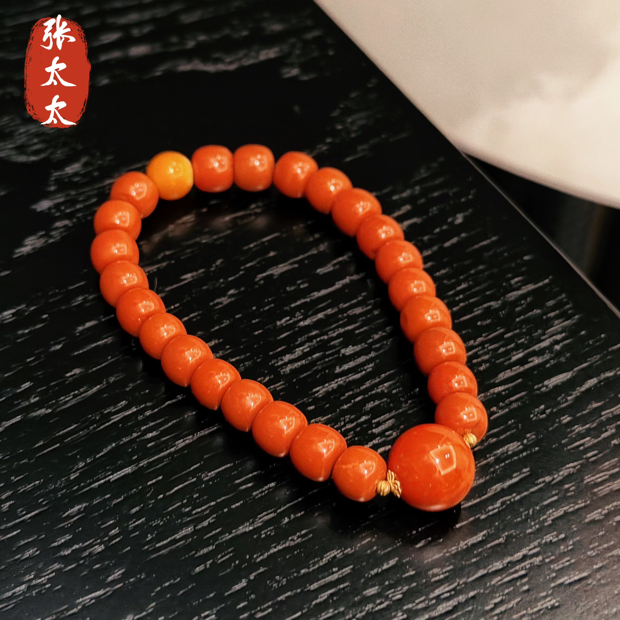 张太太2617南红玛瑙圆珠手串橙红色佛珠手链女款饰品