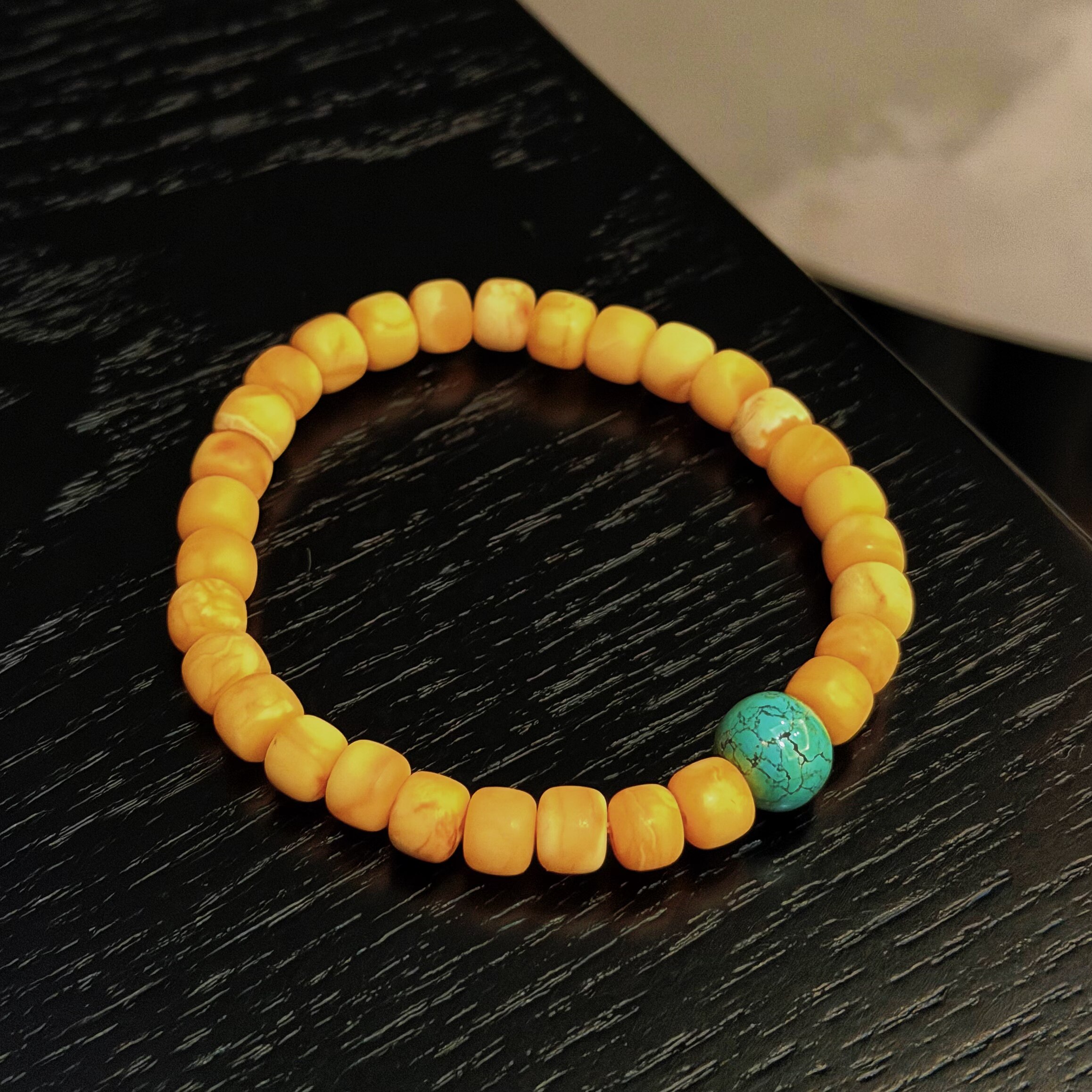 张太太2651天然原矿绿松手串老型珠蜜蜡古朴有韵味手链