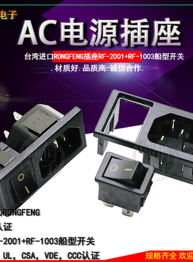 台湾RONGFENG二合一插座带四脚黑色灯开关250V10A RF-2001卡位1.0