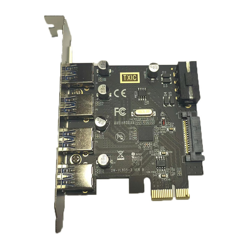 PCIE转usb3.0扩展卡双电四口台式机pci-e转USB3.0芯片4口[CIE卡带SATA 805芯片带供电口