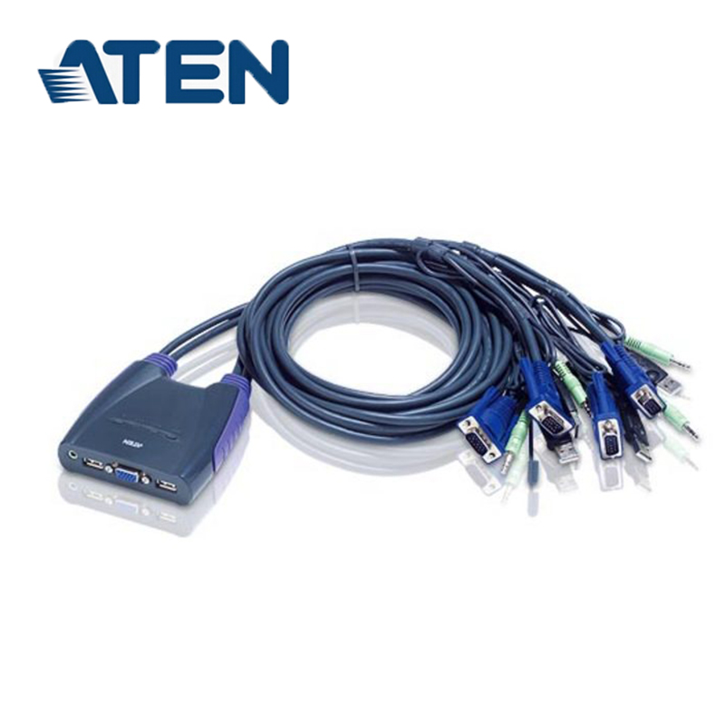 ATEN CS64US 一拖四USB自动切换器带音频 4口KVM电脑切换器USB键盘鼠标接口切换器 适用于VGA显示器投影仪