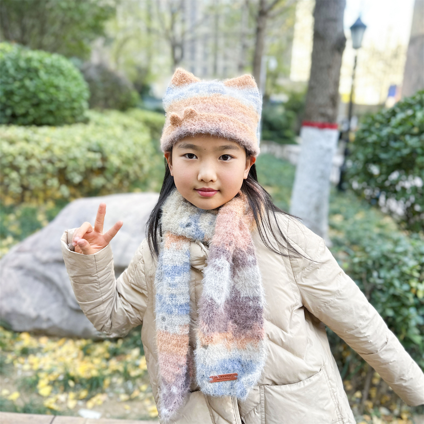 diy编织猫耳朵帽子围巾