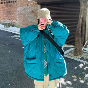 菱格棉服外套女复古冬季棉服韩版宽松BF中长款棉衣冬季潮菱形棉服