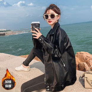 春秋冬皮夹克外套女加棉加厚PU材质韩版宽松机车服港风ins学生潮