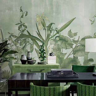 爱朵臻品无缝定制壁画 现代简约 美式轻奢西韵植物花朵叶子背景