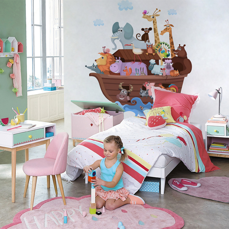 个性定制无缝壁画 诺亚方舟欢乐船 儿童房卧室墙纸大型壁纸墙画