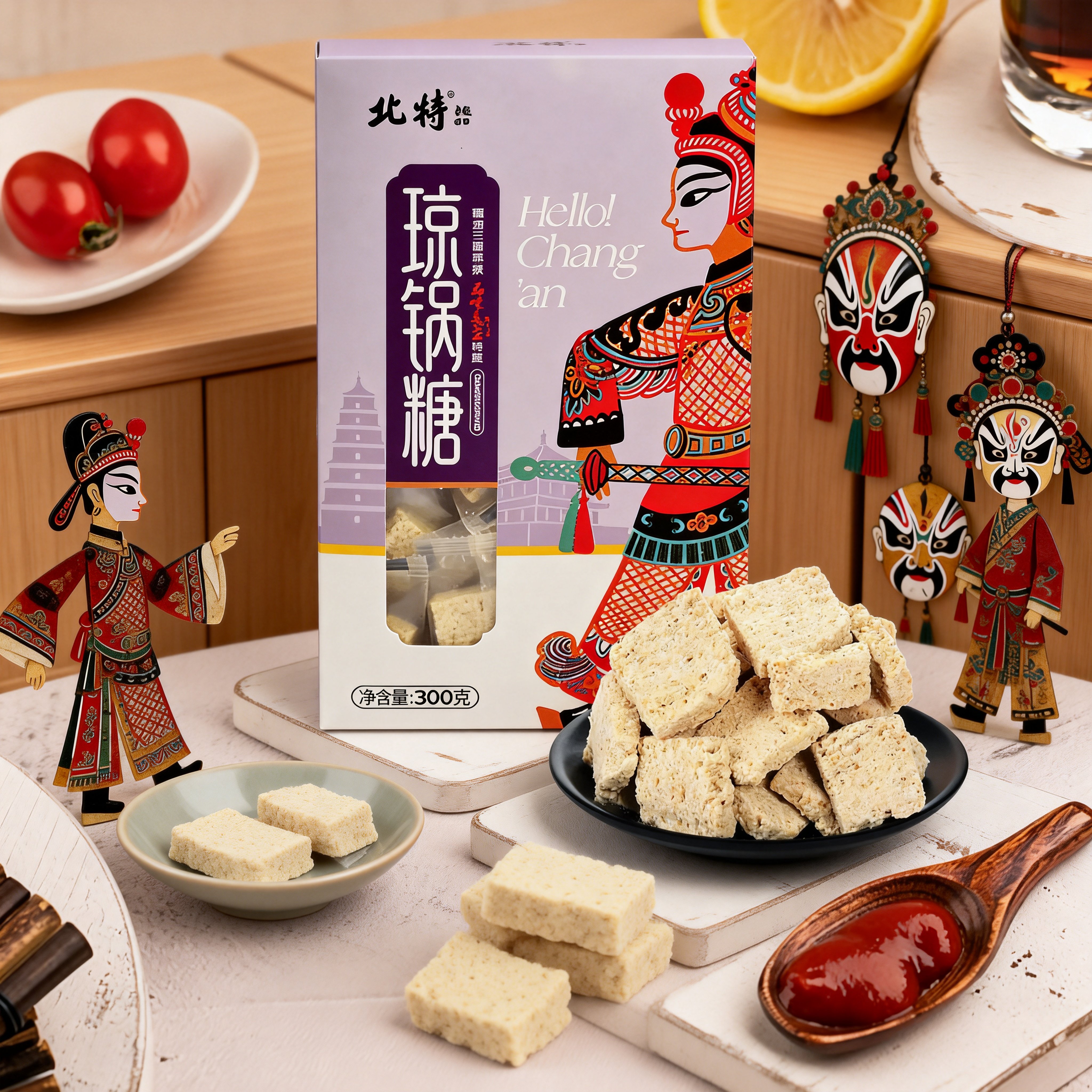 北特陕西富平流曲琼锅糖盒装300g白芝麻西安特产零食小吃糕点