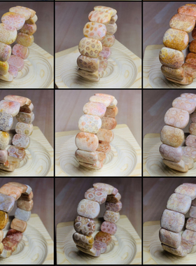 ③天然珊瑚玉赞比大花手串蓝黄石英岩质玉彩玉男女饰品手排珠串链