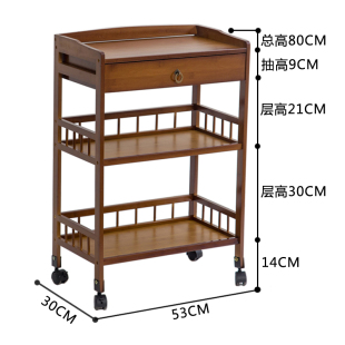 楠竹移动餐车多功能茶水车家用厨房置物架酒水车三层小推车餐边车