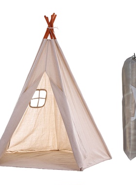 (带收纳袋)出口印第安儿童帐篷松木加帆布材质室内游戏屋playtent