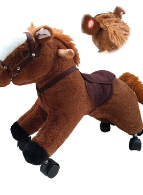出口360旋转带马蹄声儿童4轮毛绒玩具滑行马骑行马ride on horse