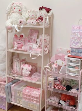 四层书架粉色储物架客厅玩具架