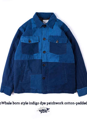 IndigoWhale鲸蓝拼补棉衣外套植物蓝染拼接棉袄fatigue jacket