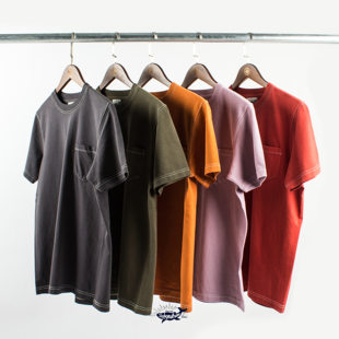 IndigoWhale 复古口袋tee水洗染色圆领T恤五色入 重磅纯棉美式