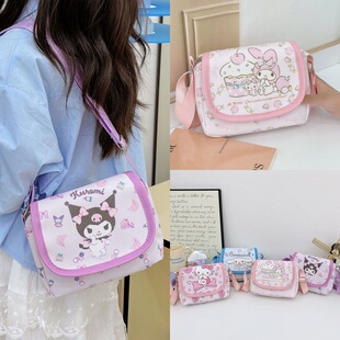 高品质简约库洛米玉桂狗儿童单肩斜跨包可爱凯蒂猫美乐蒂翻盖包包