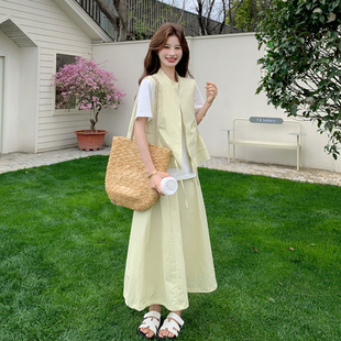 夏装黄色套装裙两件三件套半身裙短袖女装新款潮流时尚修身显瘦