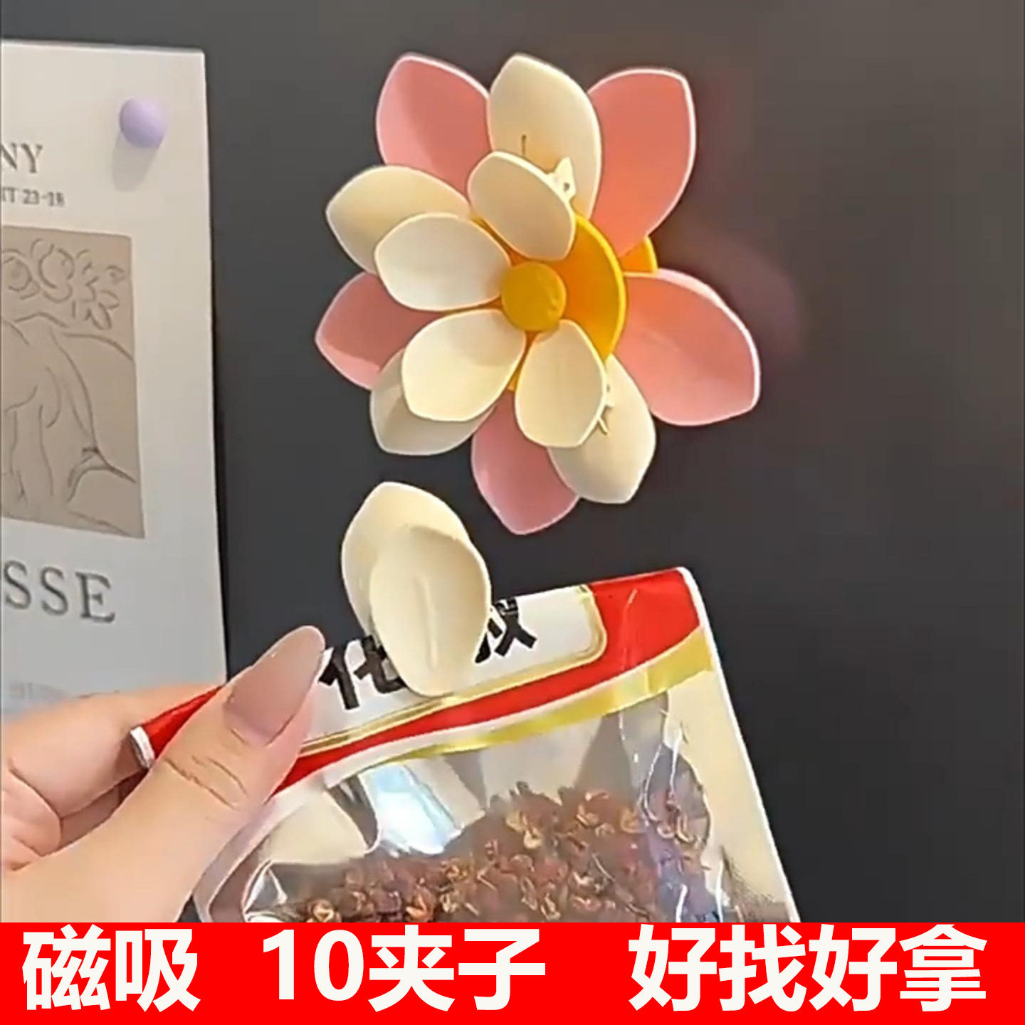 磁吸封口夹10夹子厨房防潮零食品袋密封夹调料强力双层荷花冰箱贴,厨房/烹饪用具,封口夹,淘宝优惠券,粉丝福利购,淘宝优惠卷