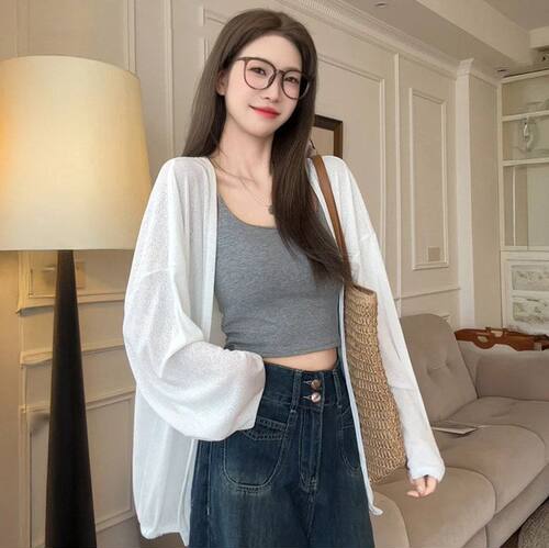 夏季防晒长袖女针织衫休闲韩版宽松空调罩衫薄款上衣气质女装开衫