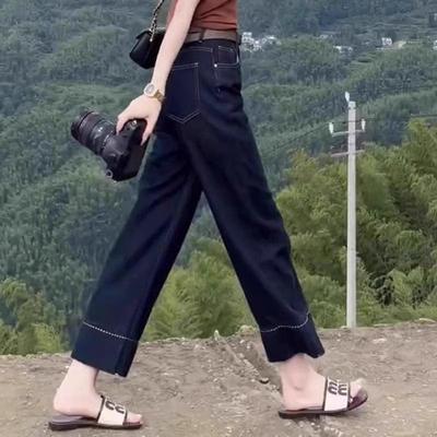 天丝九分牛仔裤女2025新款夏季薄款高腰女士冰丝宽松阔腿奶奶裤子