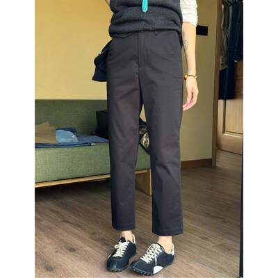 周浪清小个子窄版九分直筒裤女款2025新款夏季黑色薄款休闲烟管裤