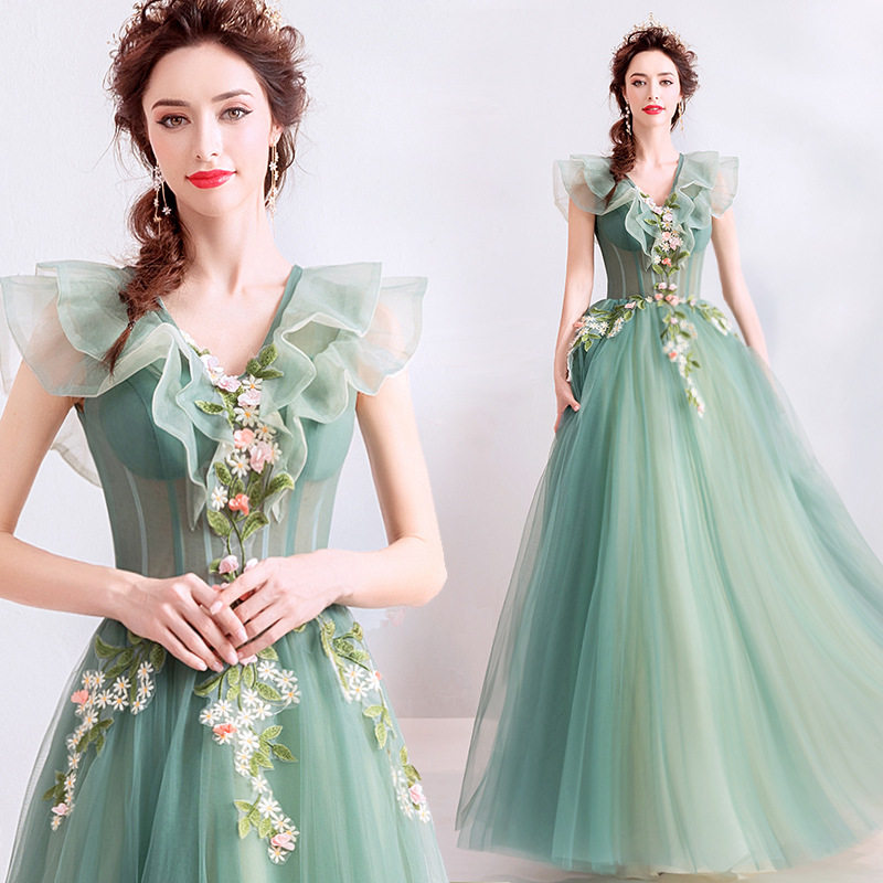 晚宴年会演出走秀主持人婚纱礼服艺考影楼拍照独唱长裙显瘦彩纱图片
