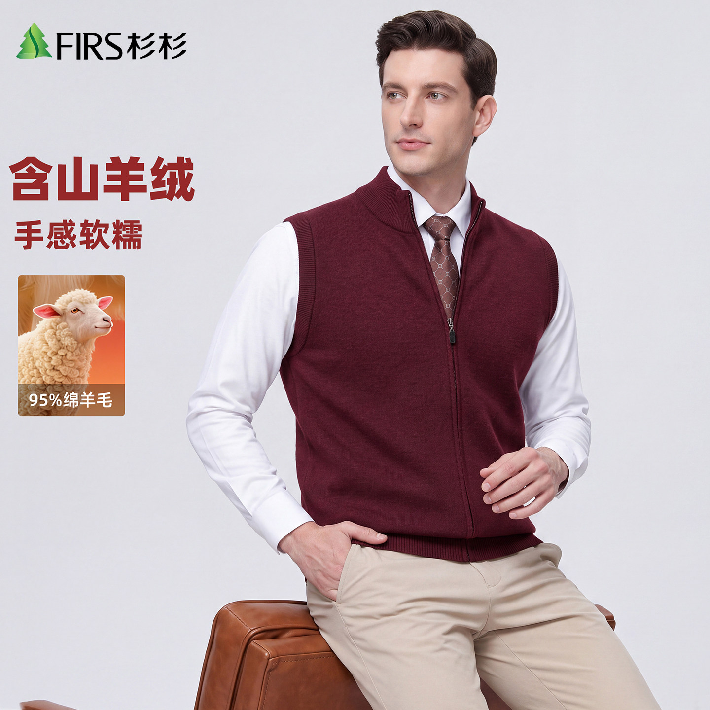 【山羊绒】杉杉针织马甲拉链男图片