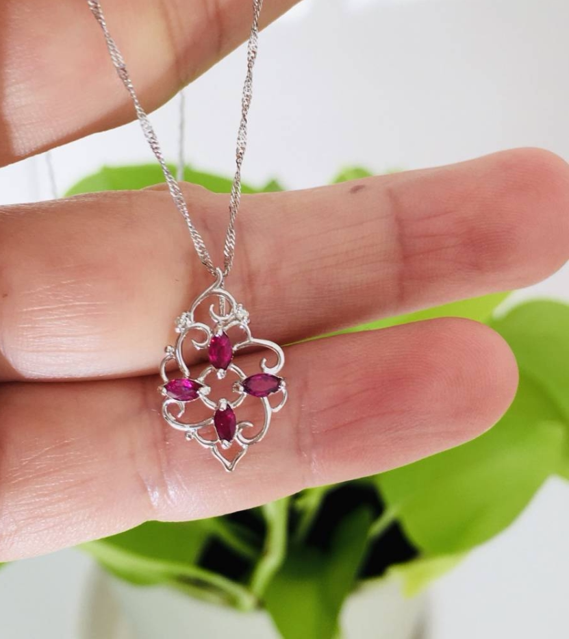 日本二手奢侈品珠宝18k白金 天然红宝石 天然钻石项链包邮