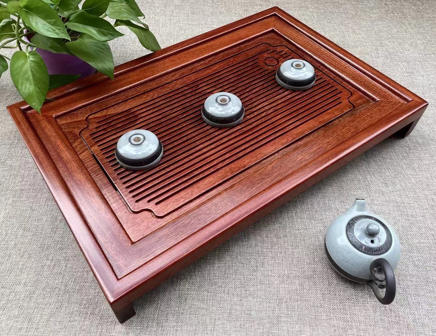 红花梨木茶盘整块实木茶台长方形家用茶海原木储水式功夫茶具托盘