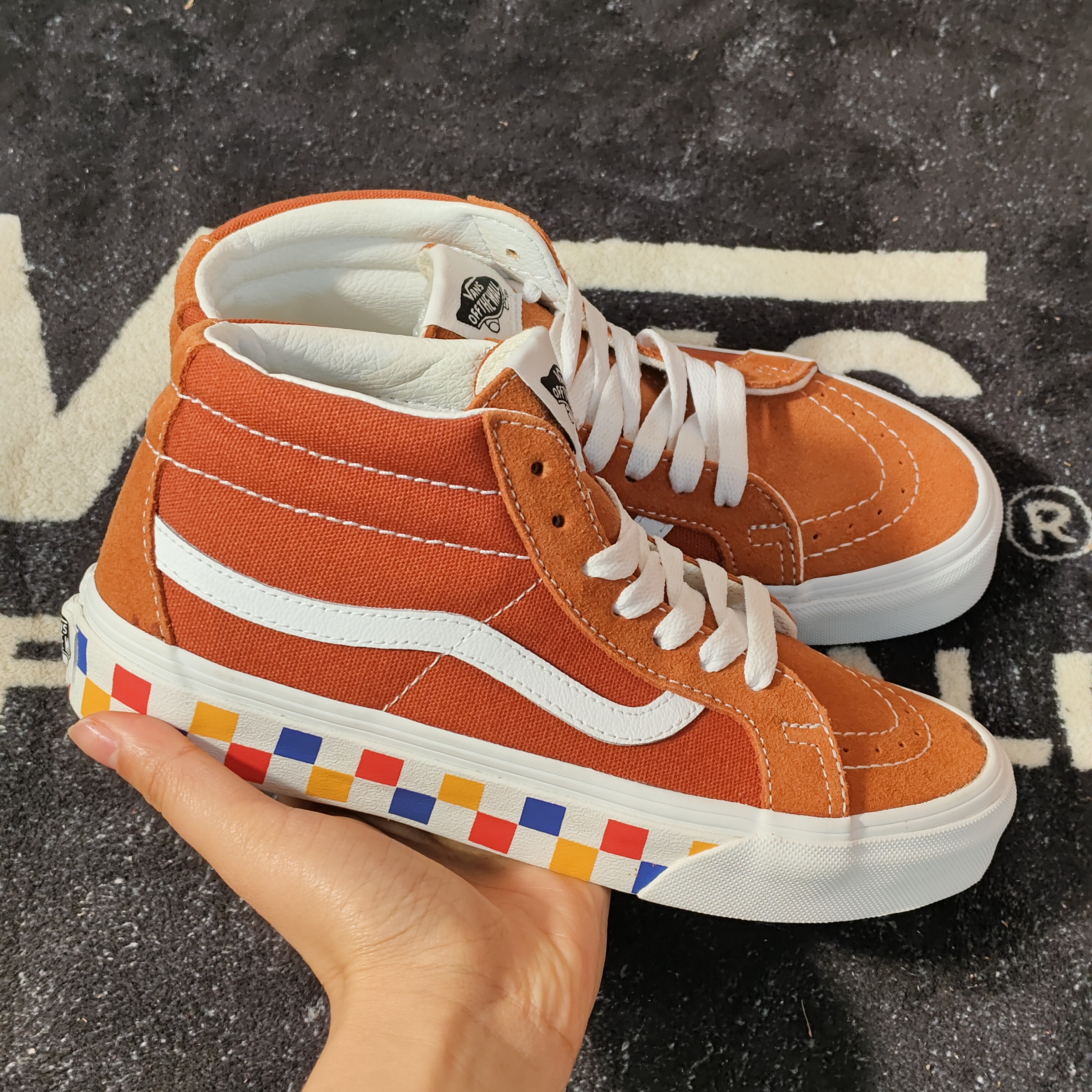 Vans Sk8-Mid橙色棋盘格中帮休闲板鞋VN0A391F2BM
